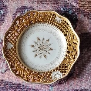 Gold Accent Porcelain Decorative Plate - White and Gold